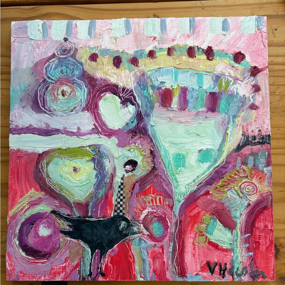 Crow’s Life “An Original Oil Painting Handmade OOAK12”x12” Wood Panel